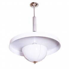 Circular enameled metal saucer form pendant 